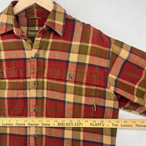 TIMBERLAND Shirt Mens XS Heavy Brushed Flannel Plaid Lumberjack Button Up Red - Picture 14 of 16